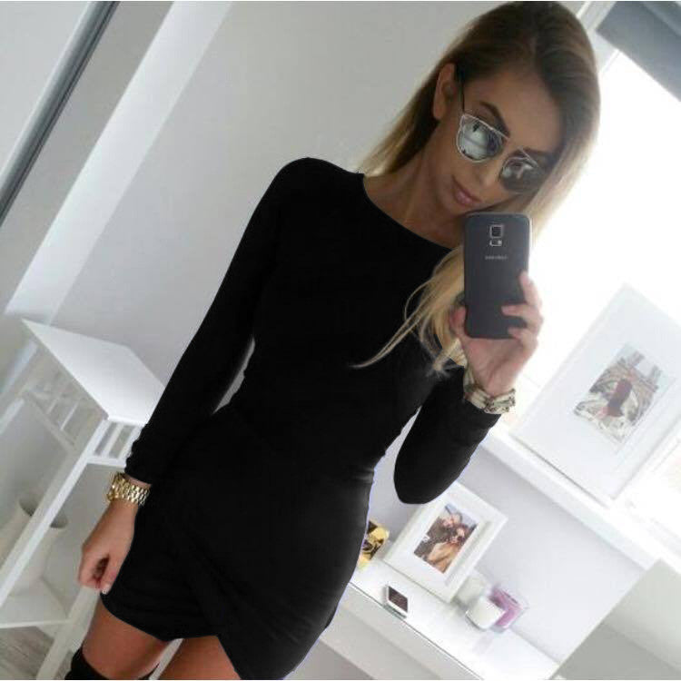 Simple Fashion Long Sleeve Short Irregular Bodycon Dress