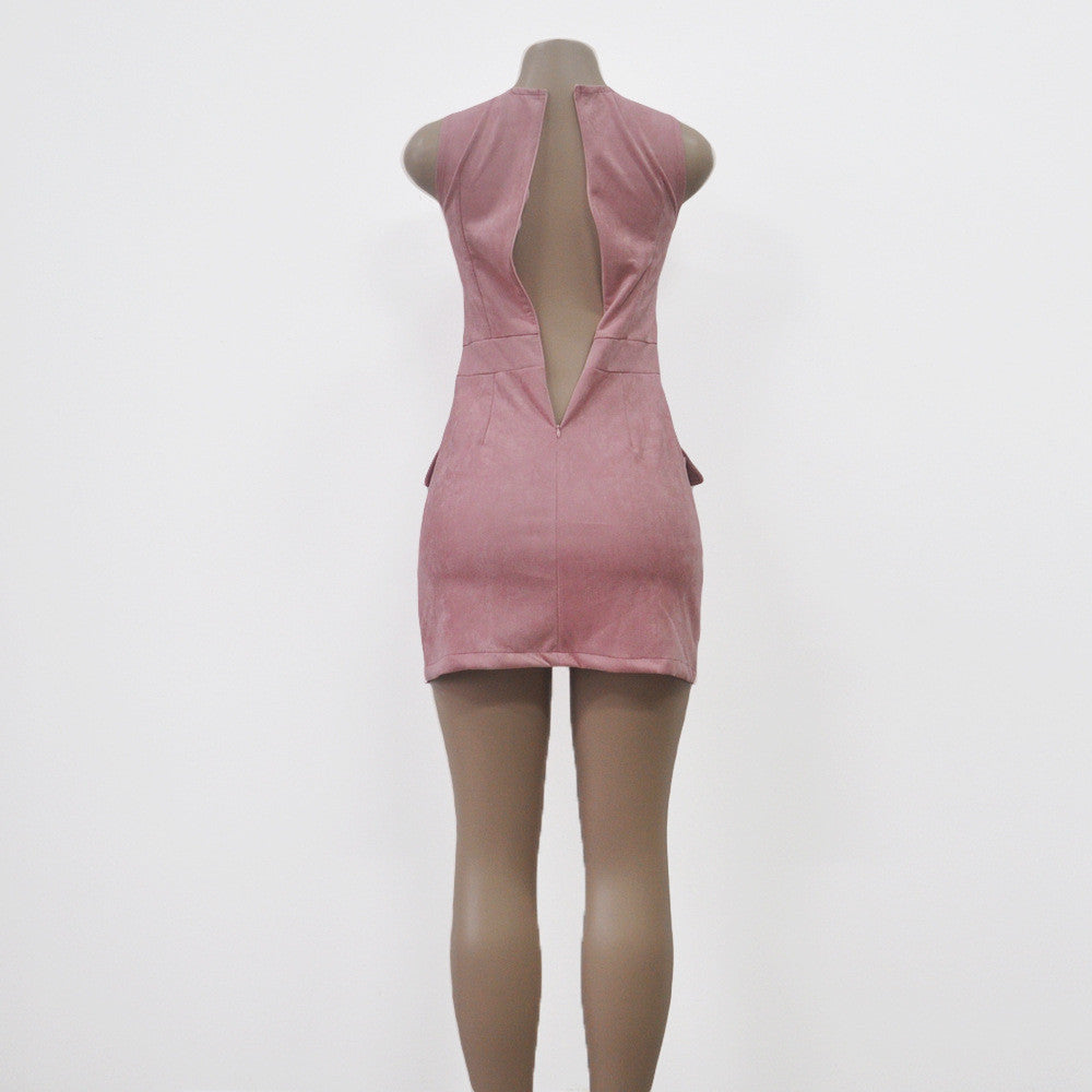 Fashion Lace Up Sleeveless Front Pockets Bodycon Short Dress