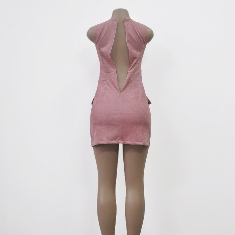 Fashion Lace Up Sleeveless Front Pockets Bodycon Short Dress