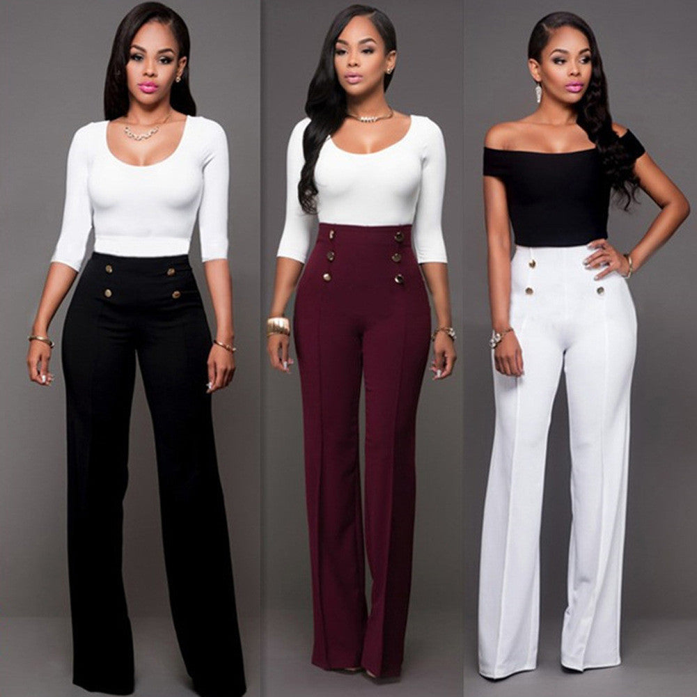Pure Color High Waist Wide Leg Long Pants