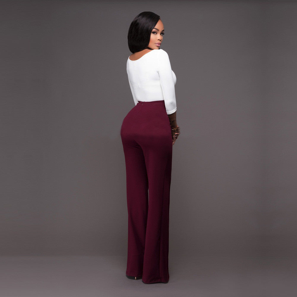 Pure Color High Waist Wide Leg Long Pants