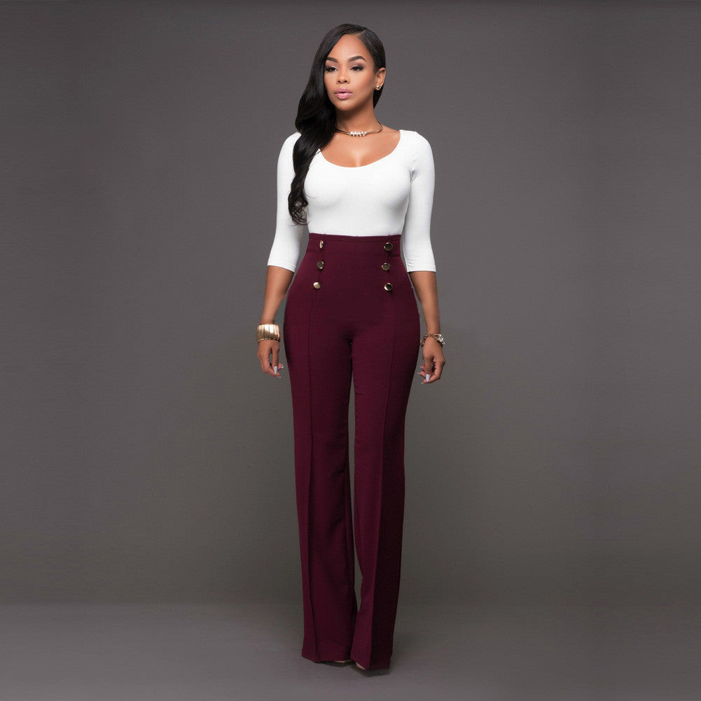 Pure Color High Waist Wide Leg Long Pants
