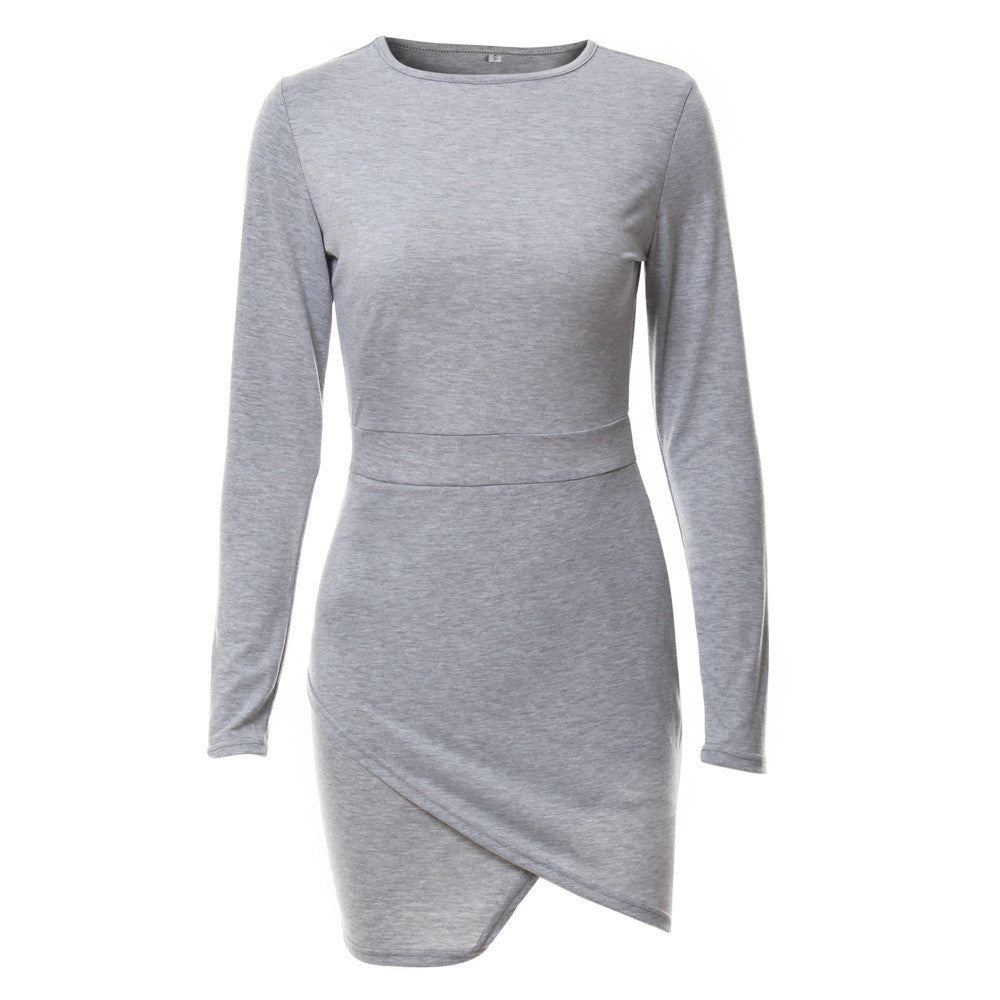 Simple Fashion Long Sleeve Short Irregular Bodycon Dress