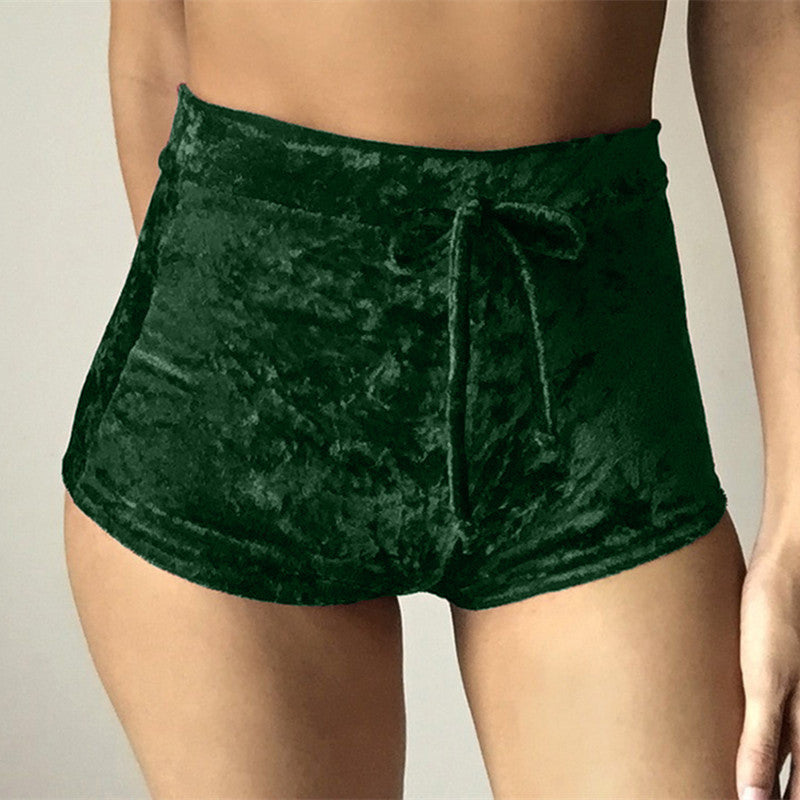 Pleuche High Waist Draw String Push Up Shorts