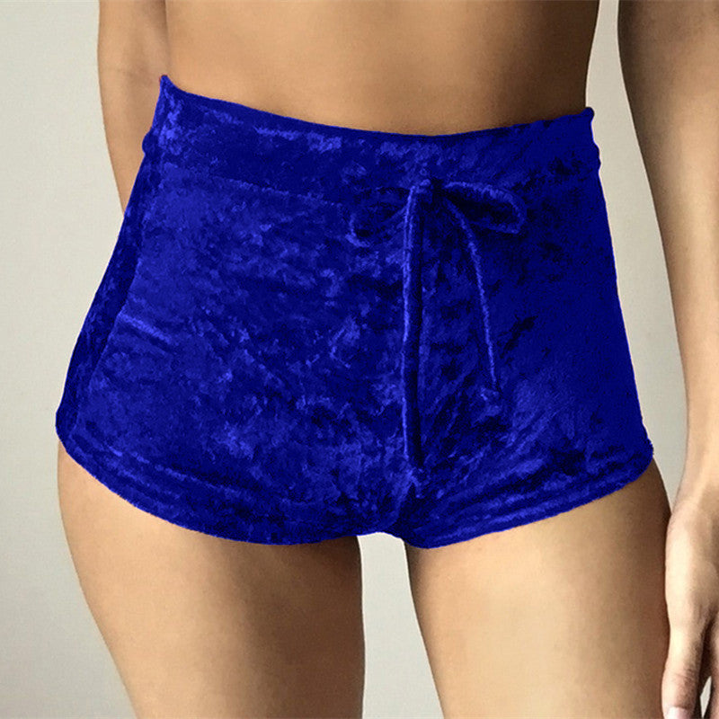 Pleuche High Waist Draw String Push Up Shorts