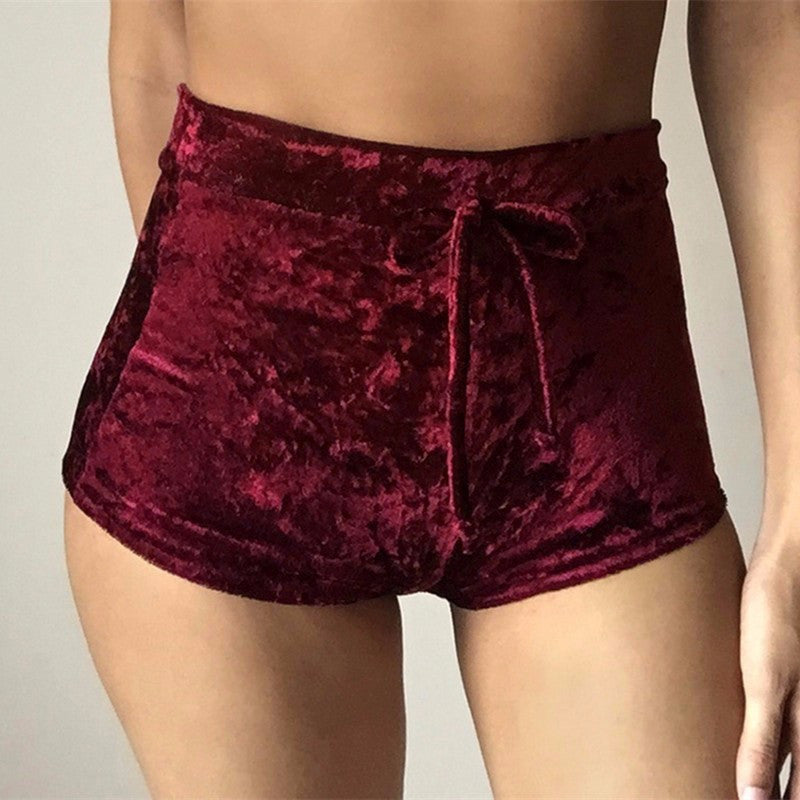 Fashion Pleuche High Waist Draw String Push Up Shorts