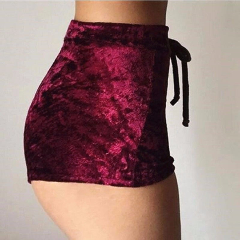 Fashion Pleuche High Waist Draw String Push Up Shorts