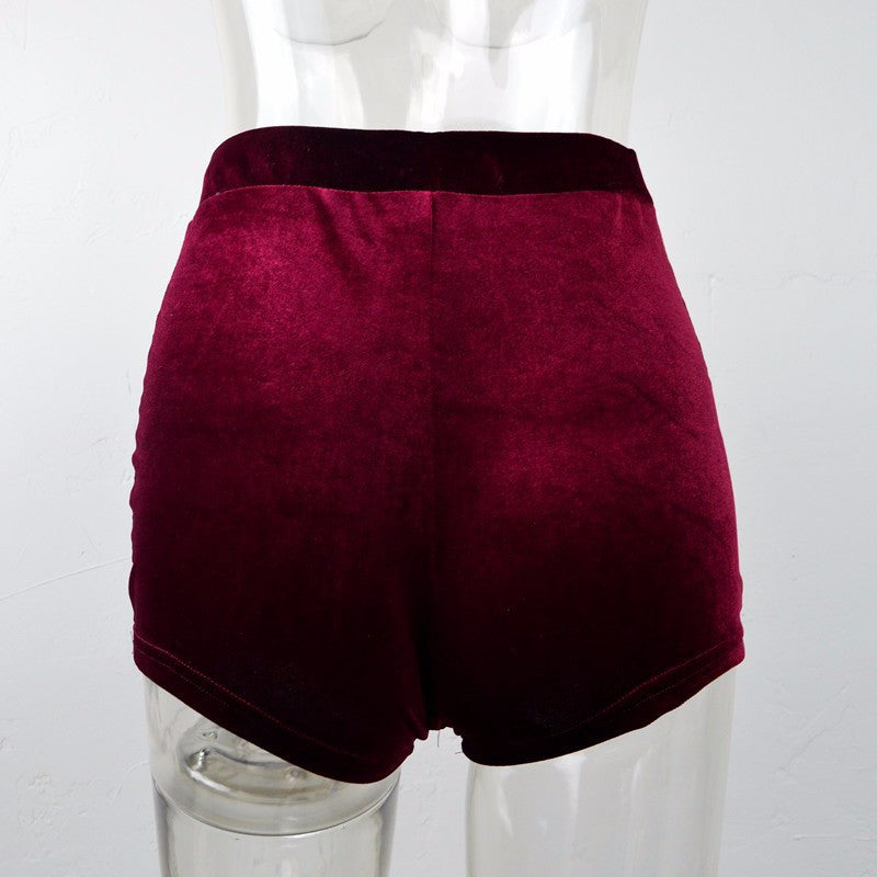 Fashion Pleuche High Waist Draw String Push Up Shorts