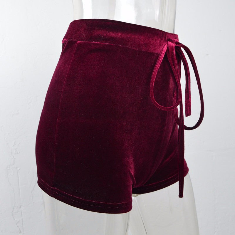 Fashion Pleuche High Waist Draw String Push Up Shorts