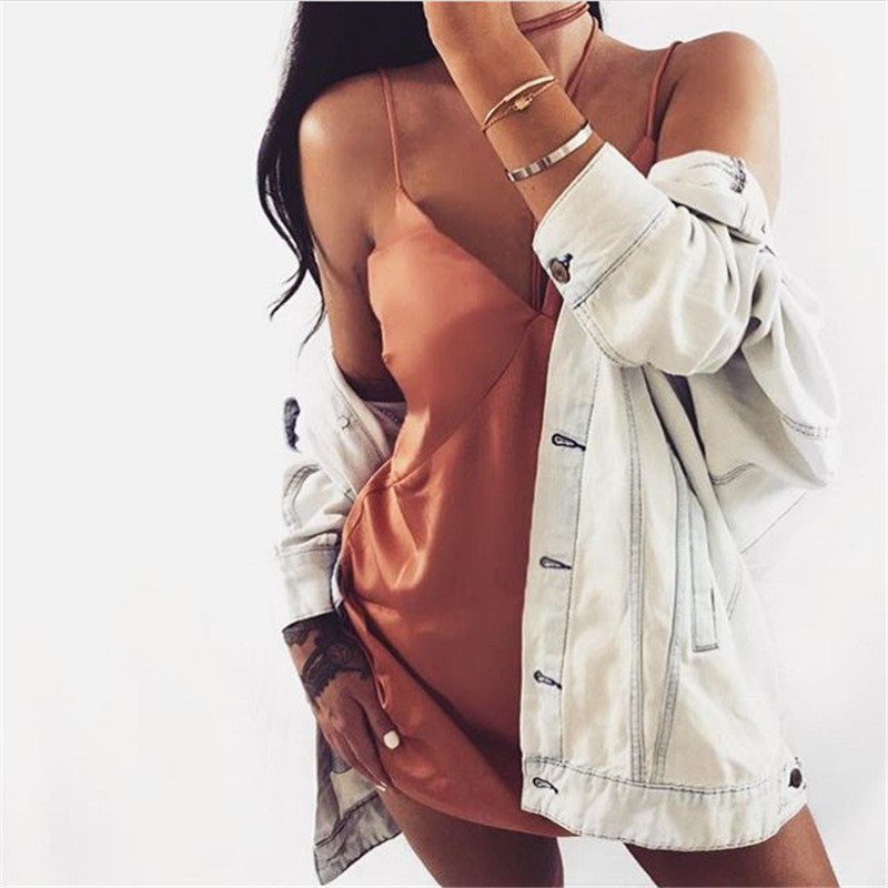 Stitching Backless Wrapped Chest Spaghetti Strap Short Dress