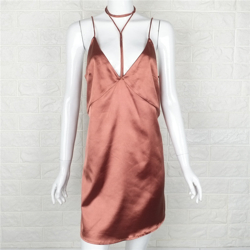 Stitching Backless Wrapped Chest Spaghetti Strap Short Dress