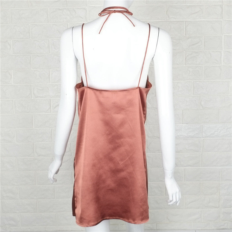 Stitching Backless Wrapped Chest Spaghetti Strap Short Dress
