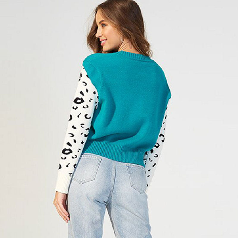 Leopard Pattern Knitting Pullover Woolen Sweater