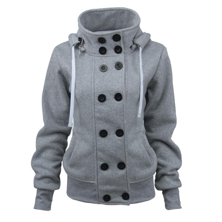 Double Breasted Drawstring Buttons Slim Regular Hooded Coat