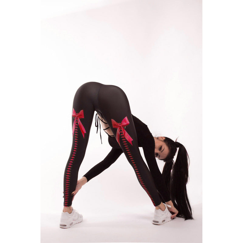 Bowknot Print High Waist Patchwork Slim Elastic Leggings Yoga Sports Pants