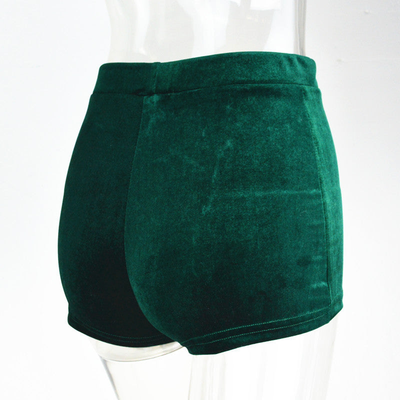 Pleuche High Waist Draw String Push Up Shorts