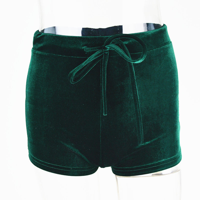 Pleuche High Waist Draw String Push Up Shorts