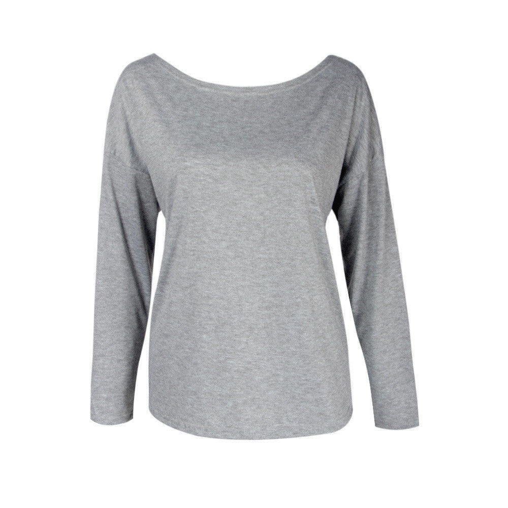 Fashion Back Criss Cross Long Sleeve Pure Color Blouse