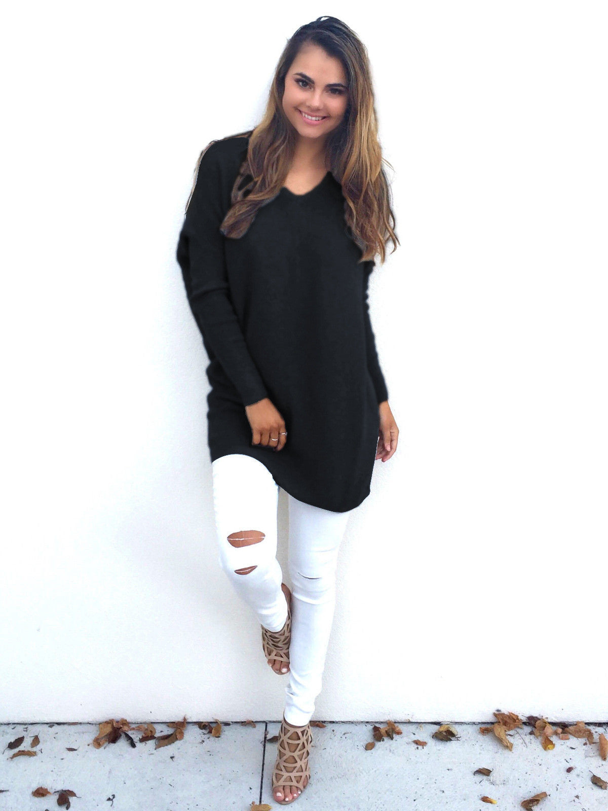 Fashion V-Neck Long-Sleeve Sweater