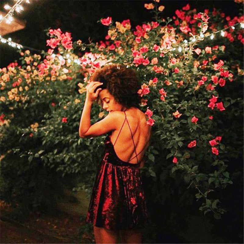 Sexy Deep V Neck Cross Spaghetti Strap Short Dress