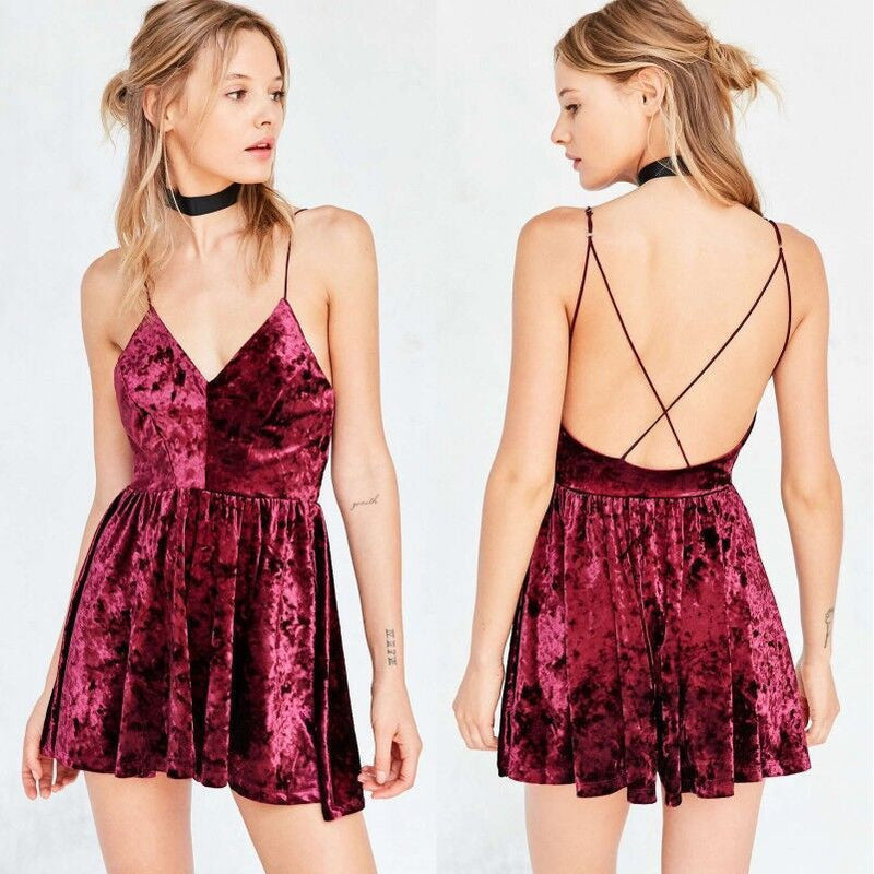 Sexy Deep V Neck Cross Spaghetti Strap Short Dress