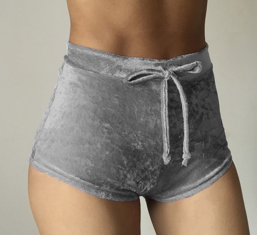 Pleuche High Waist Draw String Push Up Shorts
