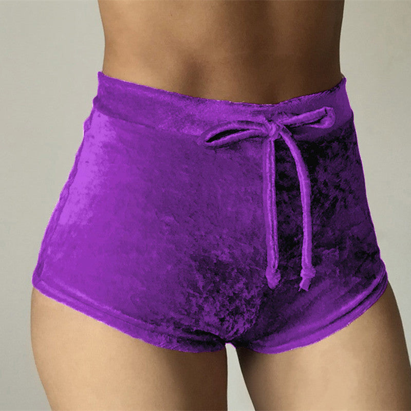 Fashion Pleuche High Waist Draw String Push Up Shorts