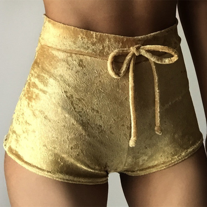 Pleuche High Waist Draw String Push Up Shorts
