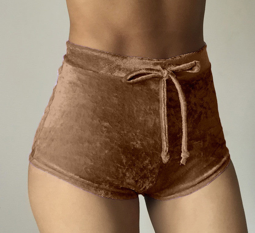 Fashion Pleuche High Waist Draw String Push Up Shorts
