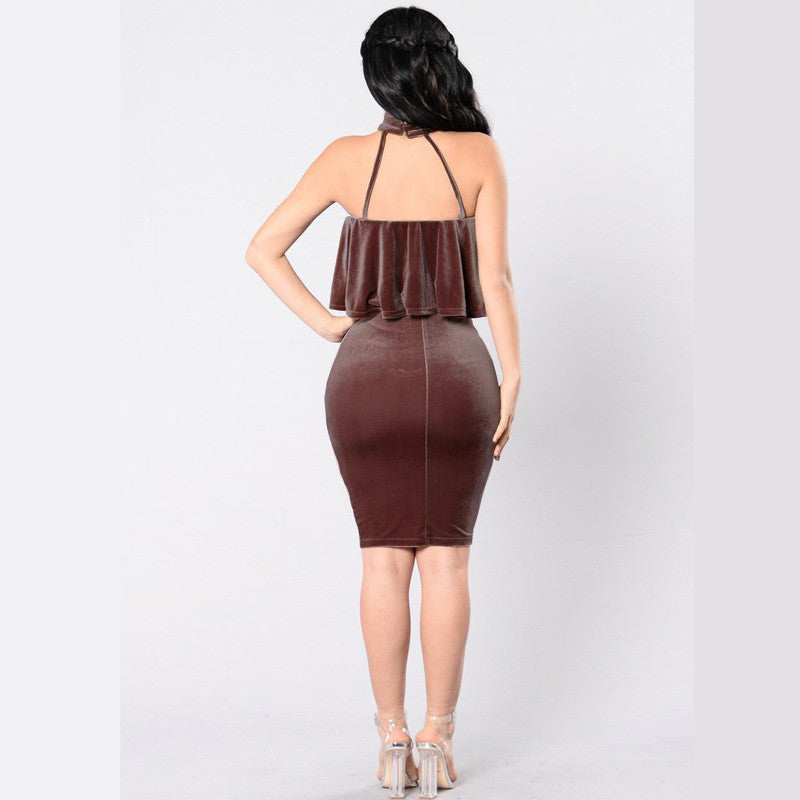 Sexy Halter Strapless Falbala Bodycon Knee-Length Dress