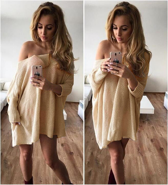 Sexy Loose Knit Off Shoulder Short Sweater Dress