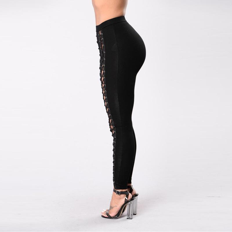 Sports Pure Color Hollow Out Straps Bandage Slim Long Leggings Pants