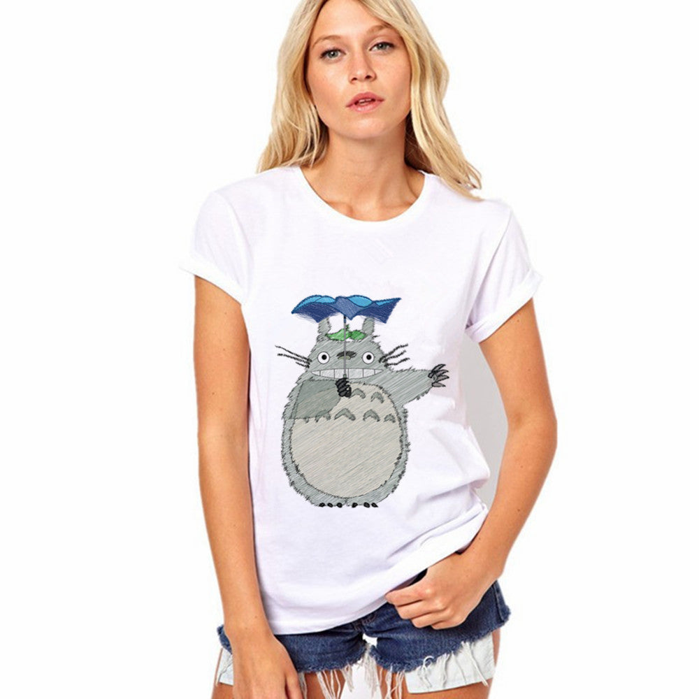 Lovely Cat Pattern Print Short Sleeves Slim T-shirt