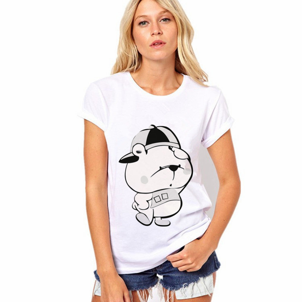 Lovely Cat Pattern Print Short Sleeves Slim T-shirt