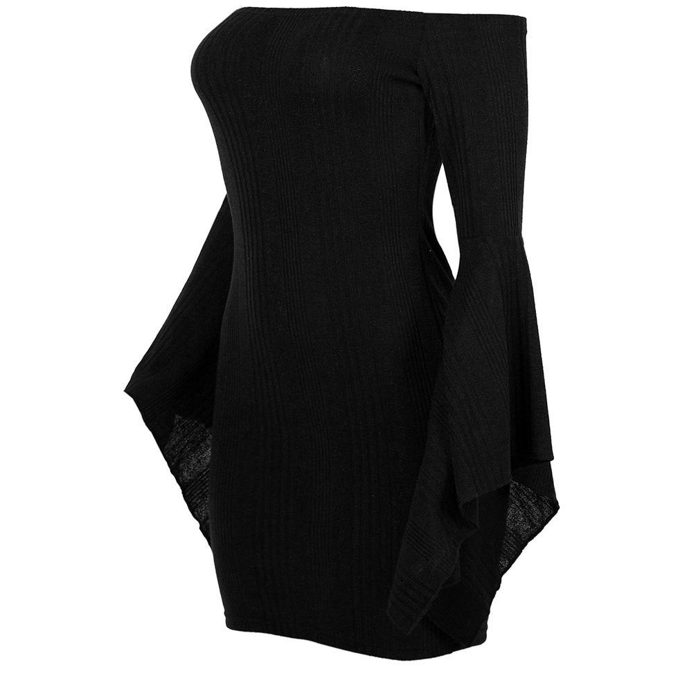 Sexy Off Shoulder Bell Sleeve Bodycon Short Dress