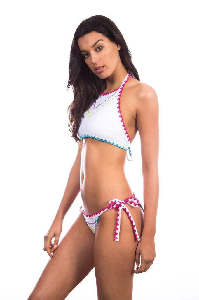 Sawtooth Lace Halter Lace Up Bikini Set