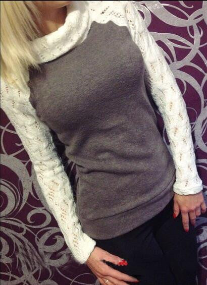 Fashion Elastic High Neck Long Sleeve Patchwork Blouse