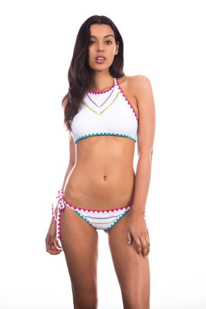Sawtooth Lace Halter Lace Up Bikini Set
