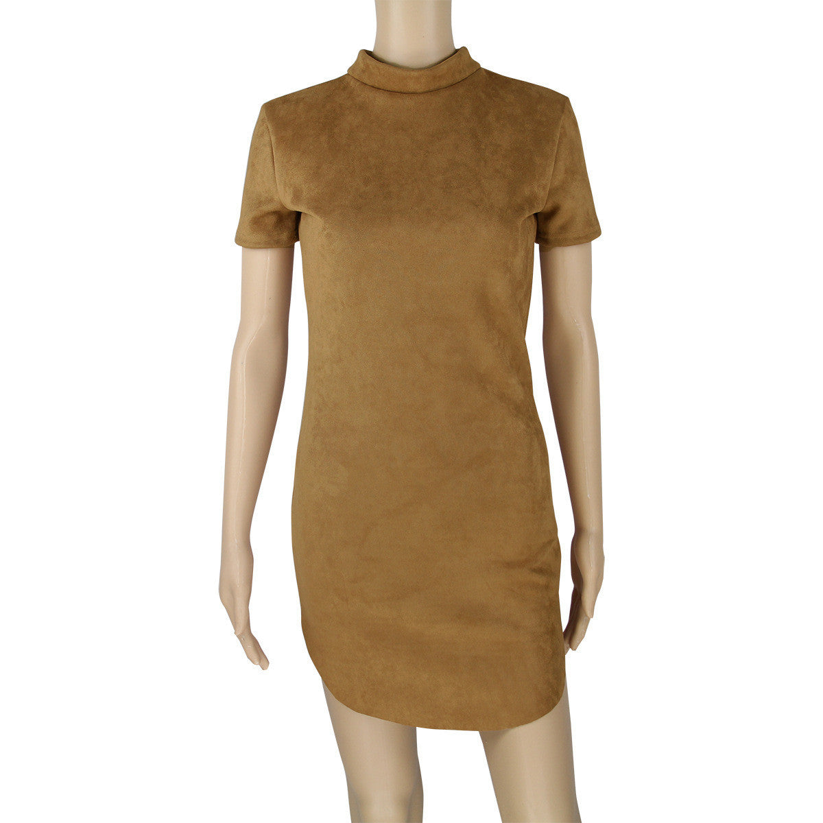 Fashion Suede Short Sleeve Irregular Bodycon Short Dress