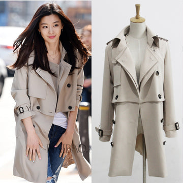 Double Breasted Button Decorate Lapel Slim Long Two Pieces Coat