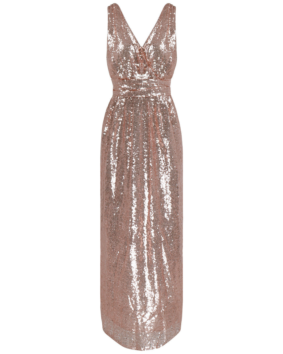 Sequins Deep V-neck High Waist Bridesmaid Party Long Dress