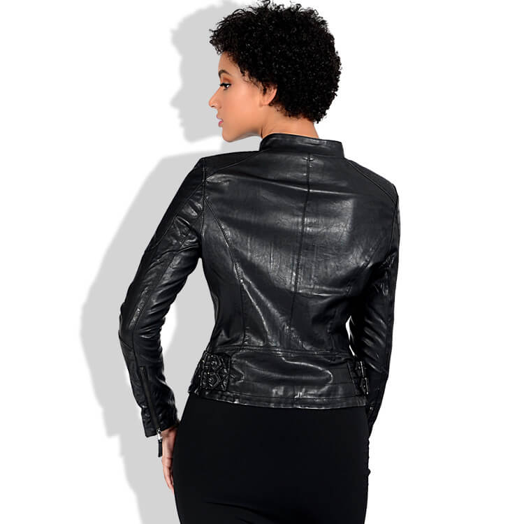 Punk Leather Mock Neck Moto Jacket