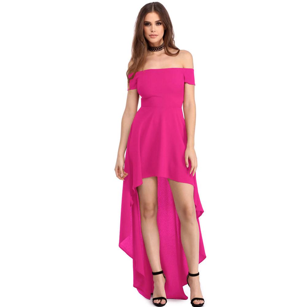 Pure Color Off-Shoulder High Waist Irregular Long Dress
