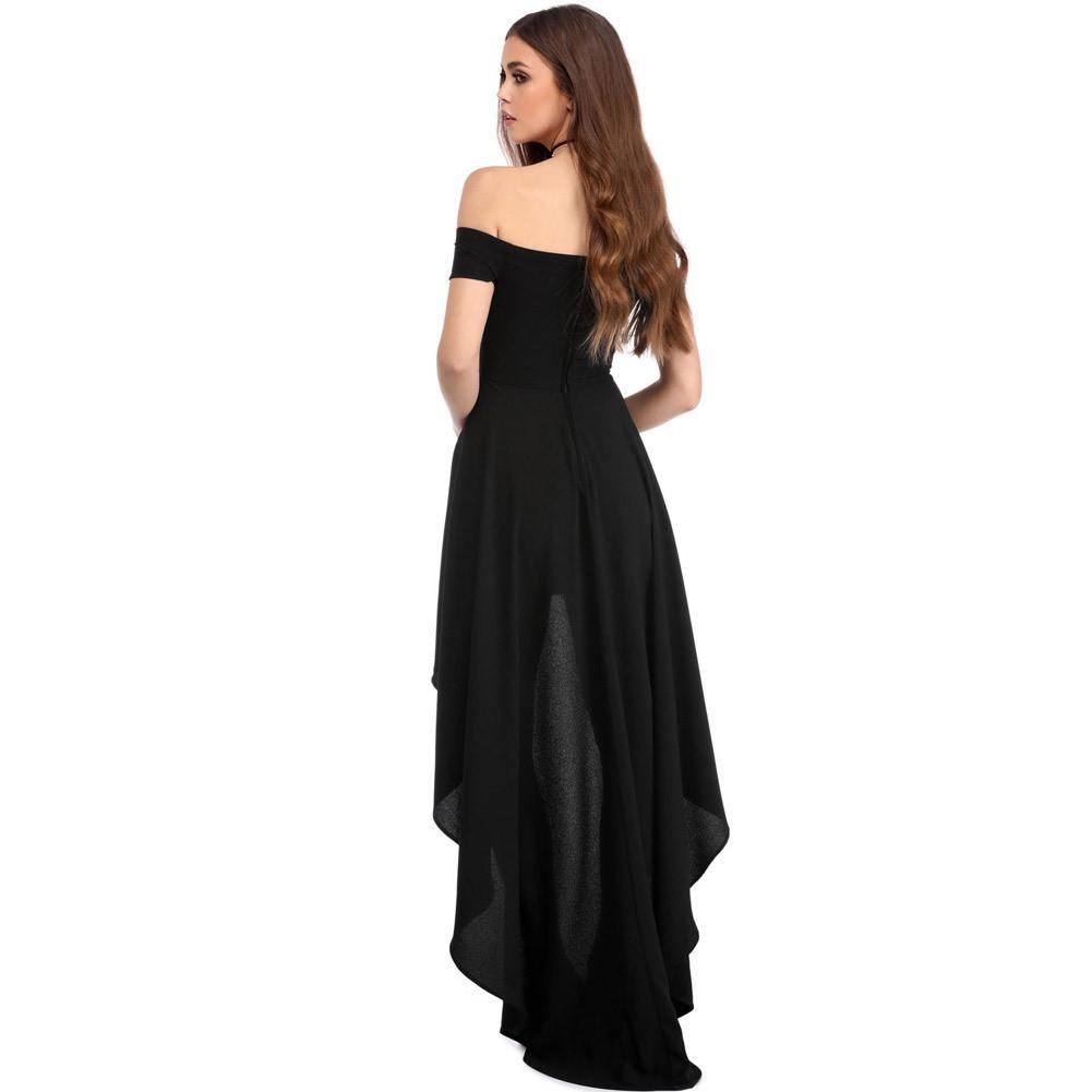 Pure Color Off-Shoulder High Waist Irregular Long Dress