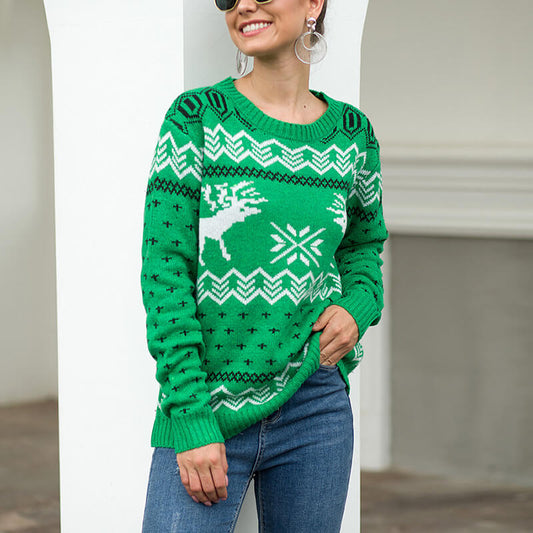 Christmas Snowflakes Reindeer Knit Sweater