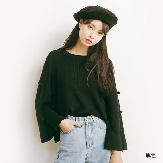 Straps Long Trumpet Sleeves Loose Sweater