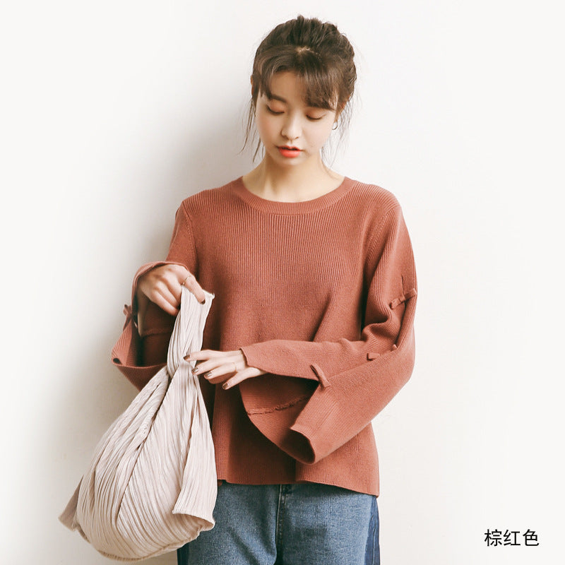 Straps Long Trumpet Sleeves Loose Sweater