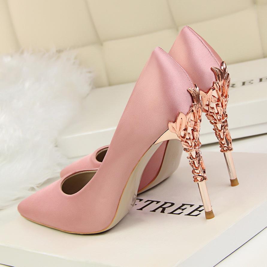 Silk Patchwork Stiletto Heel Pointed Toe High Heels Dress Prom Party Shoes