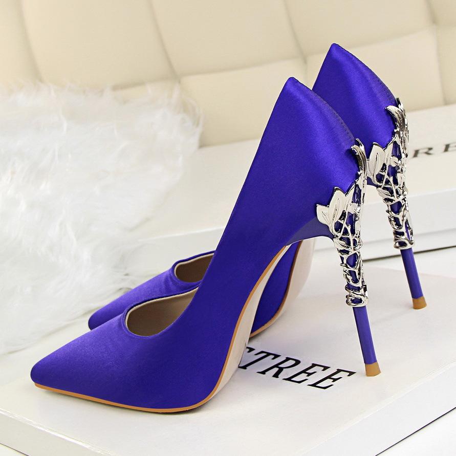 Silk Patchwork Stiletto Heel Pointed Toe High Heels Dress Prom Party Shoes