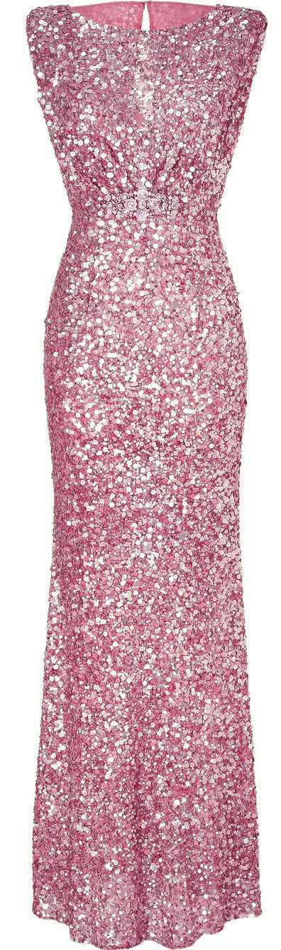 Sequins Sleeveless Scoop Hollow Out Long Slim Party Dress